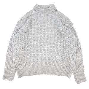 ZARA Alpaca Wool Chunky Rib Knit Oversized Crewneck Pullover Sweater Gray Small